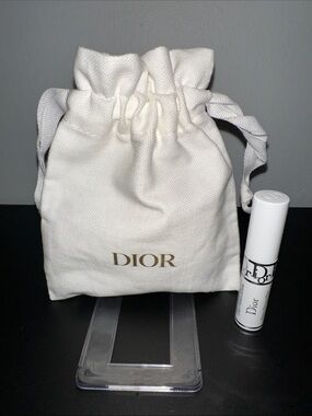 Dior White Drawstring Pouch w Gold Logo and 3D Base Serum Mascara